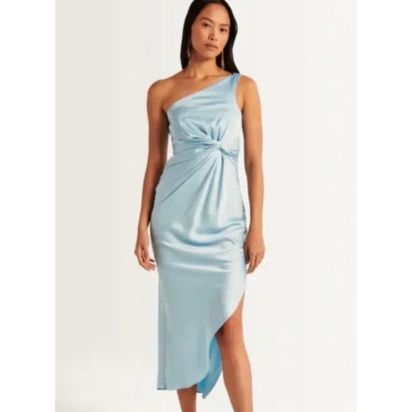 Abercrombie & Fitch Dresses & Skirts - Abercrombie & Fitch Dress Medium Blue Satin One Shoulder Twist Front Formal Hoco